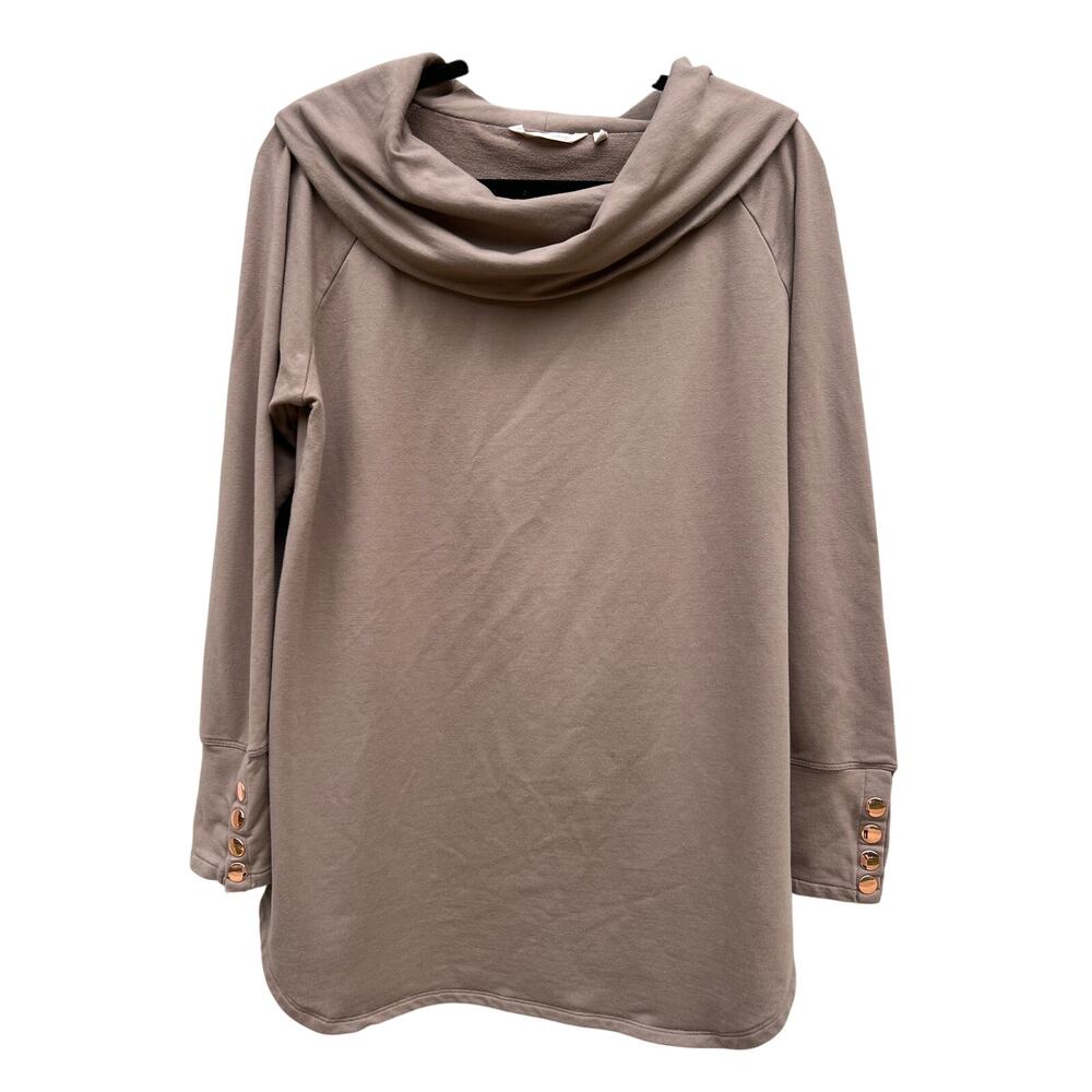 Soft Surroundings Cowl Neck Tan Brown Pullover Tunic Sweatshirt Size Medium